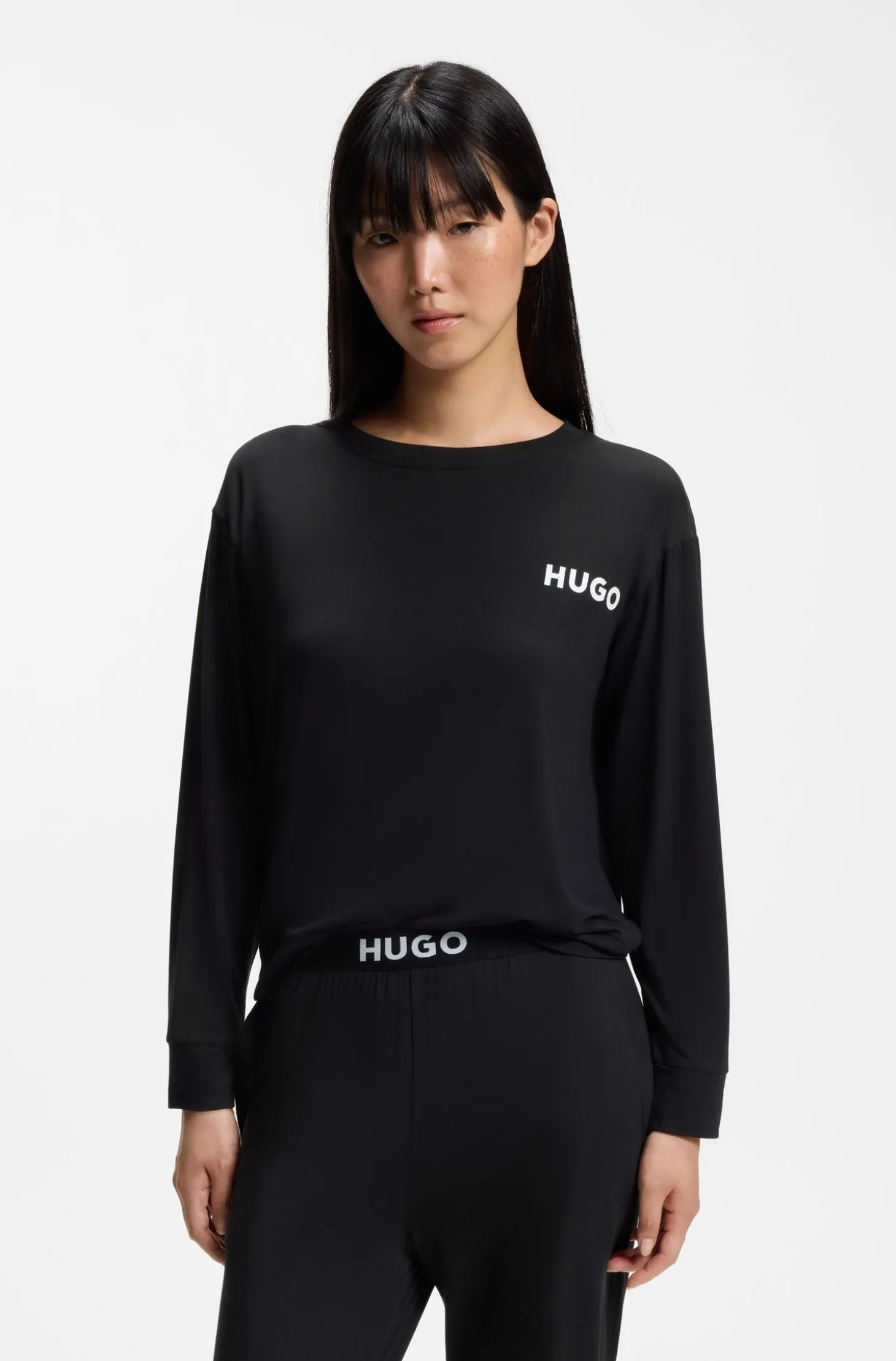 Relaxed-fit stretch-jersey pyjama top with logo print