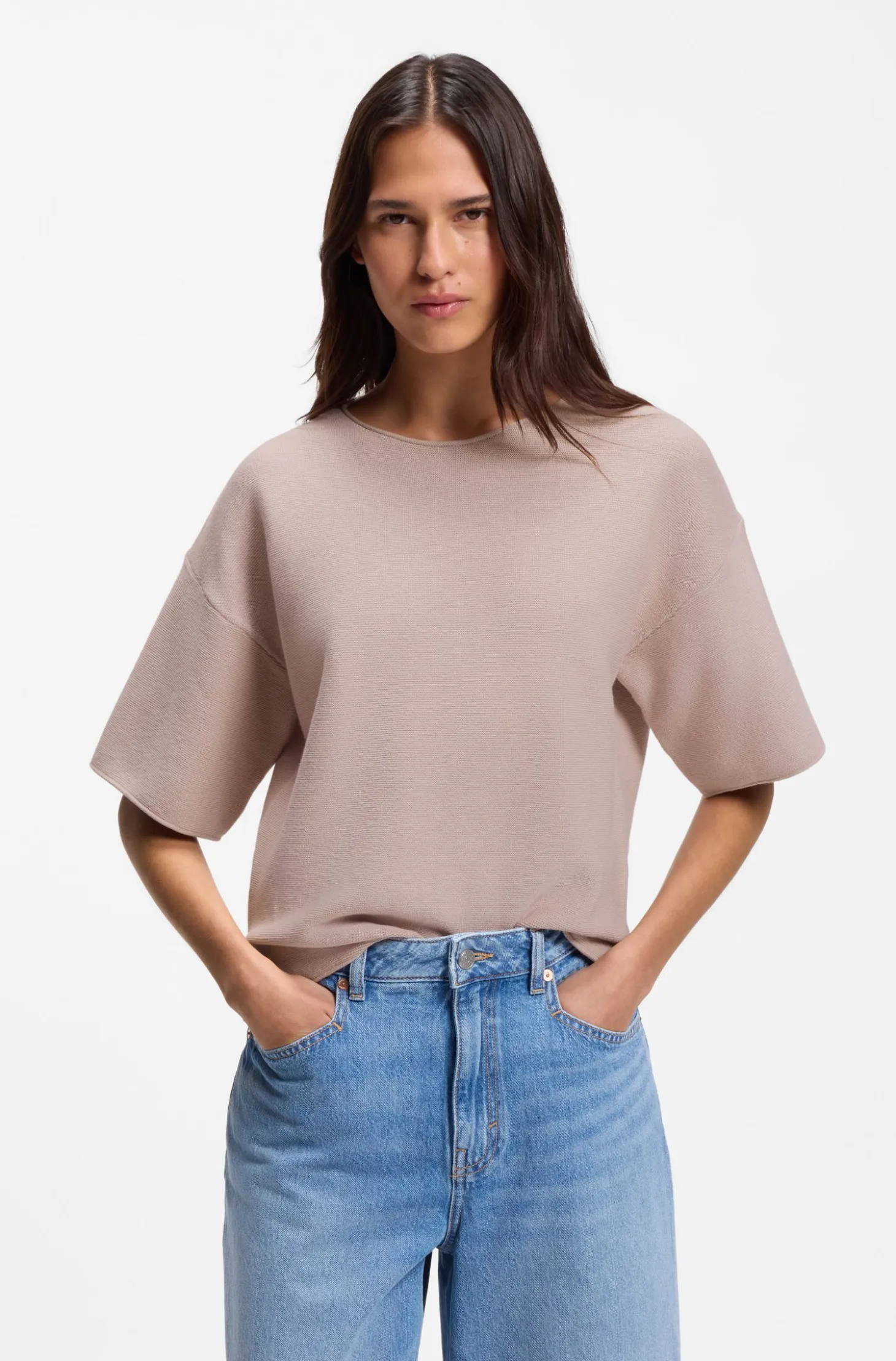 Relaxed-fit sweater in cotton and virgin wool