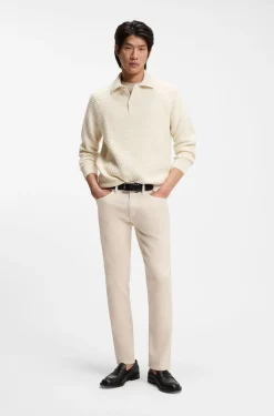 Relaxed-fit sweater in structured cashmere with polo collar