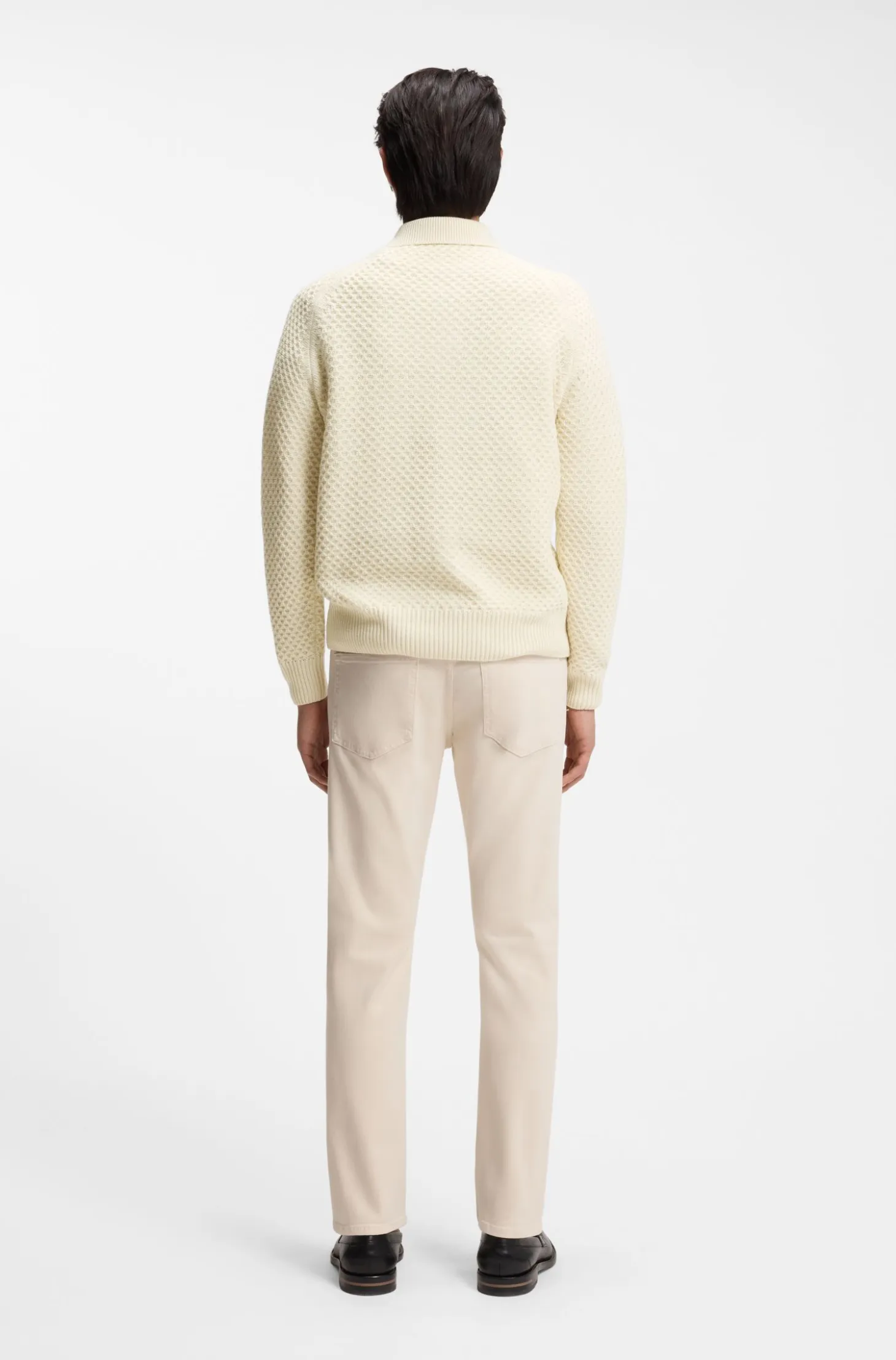 Relaxed-fit sweater in structured cashmere with polo collar
