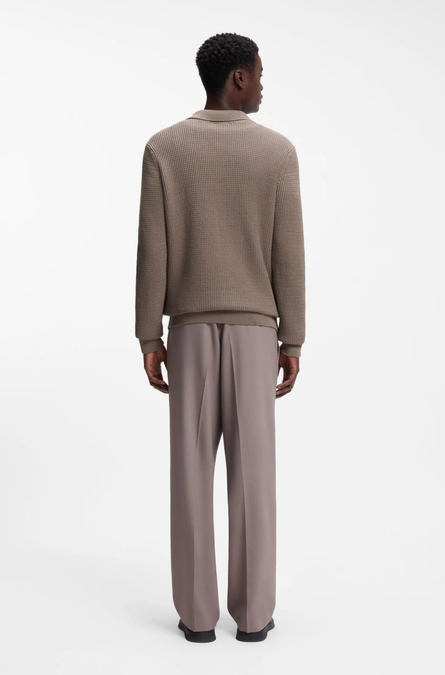 Relaxed-fit sweater in structured cotton with polo collar