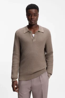 Relaxed-fit sweater in structured cotton with polo collar