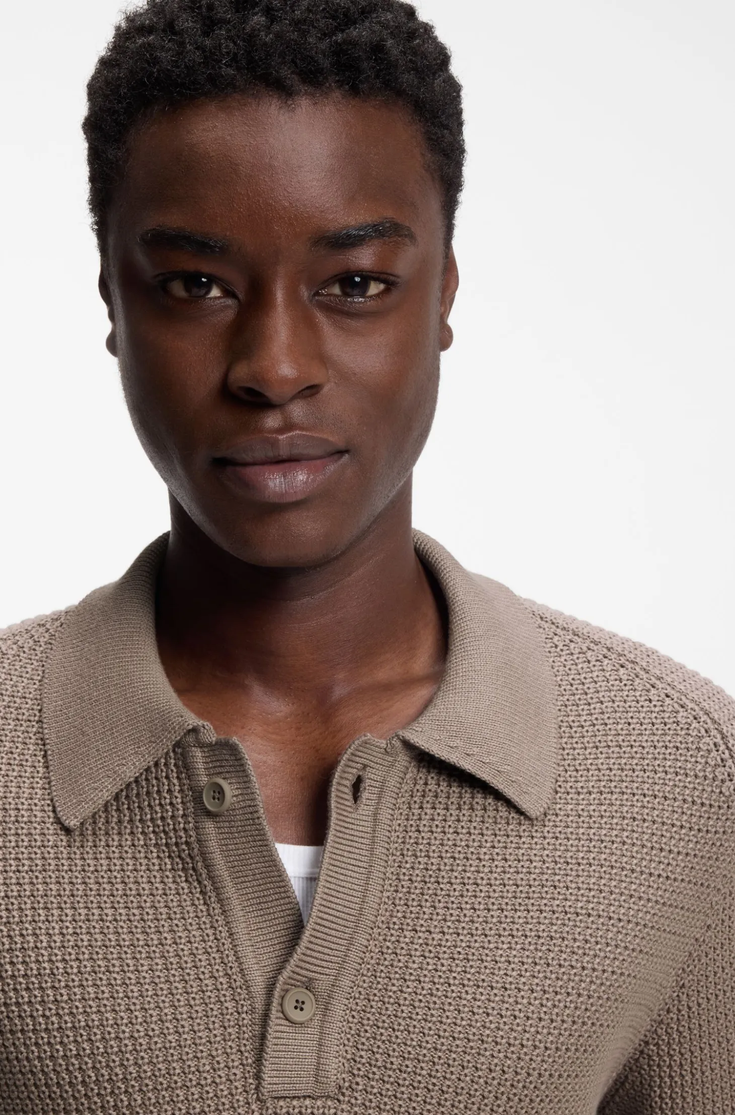 Relaxed-fit sweater in structured cotton with polo collar