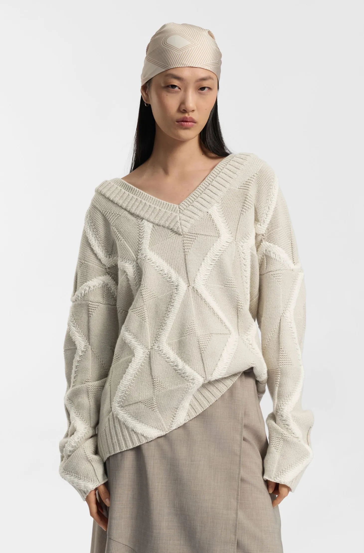 Relaxed-fit sweater in virgin wool with Aran knit