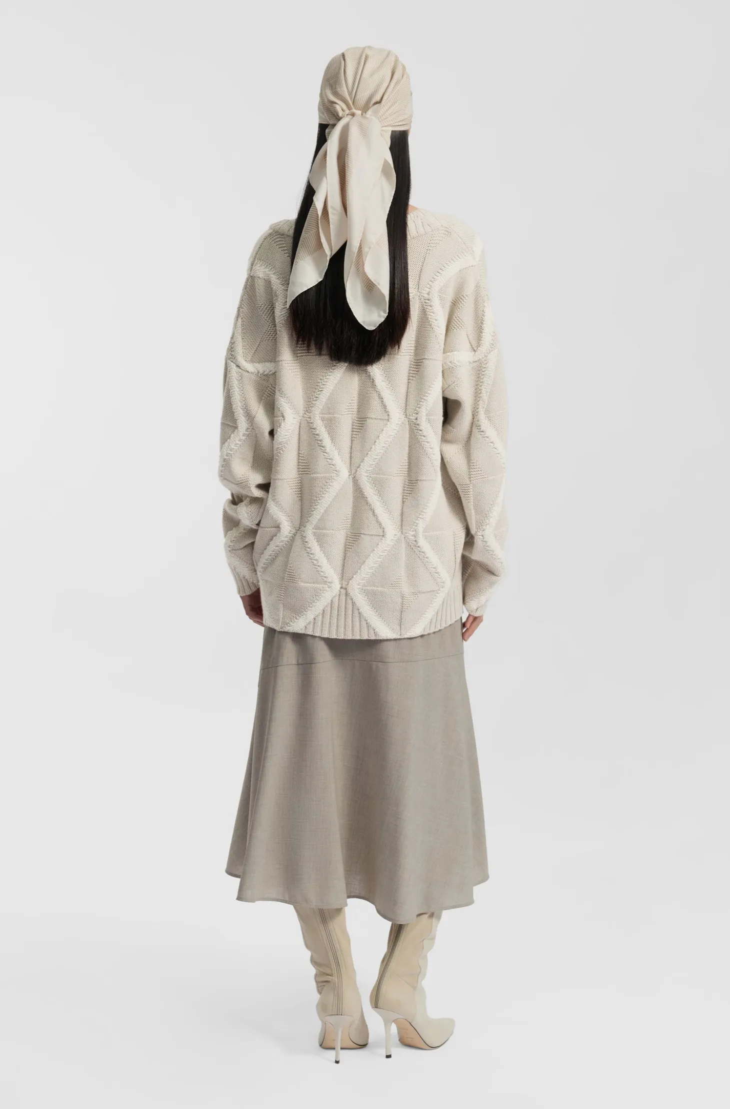 Relaxed-fit sweater in virgin wool with Aran knit