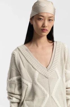 Relaxed-fit sweater in virgin wool with Aran knit