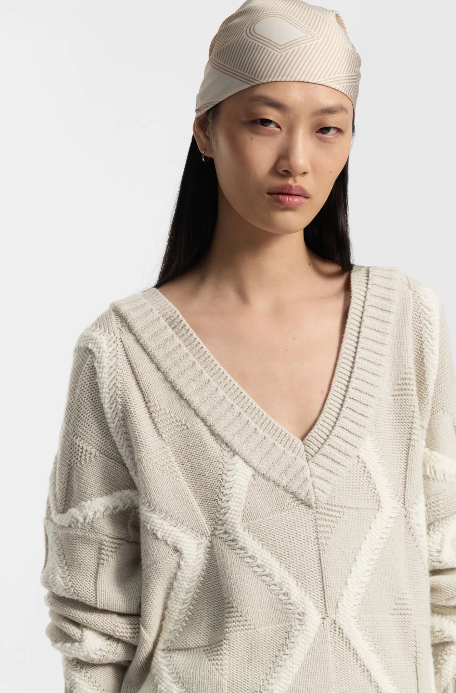 Relaxed-fit sweater in virgin wool with Aran knit
