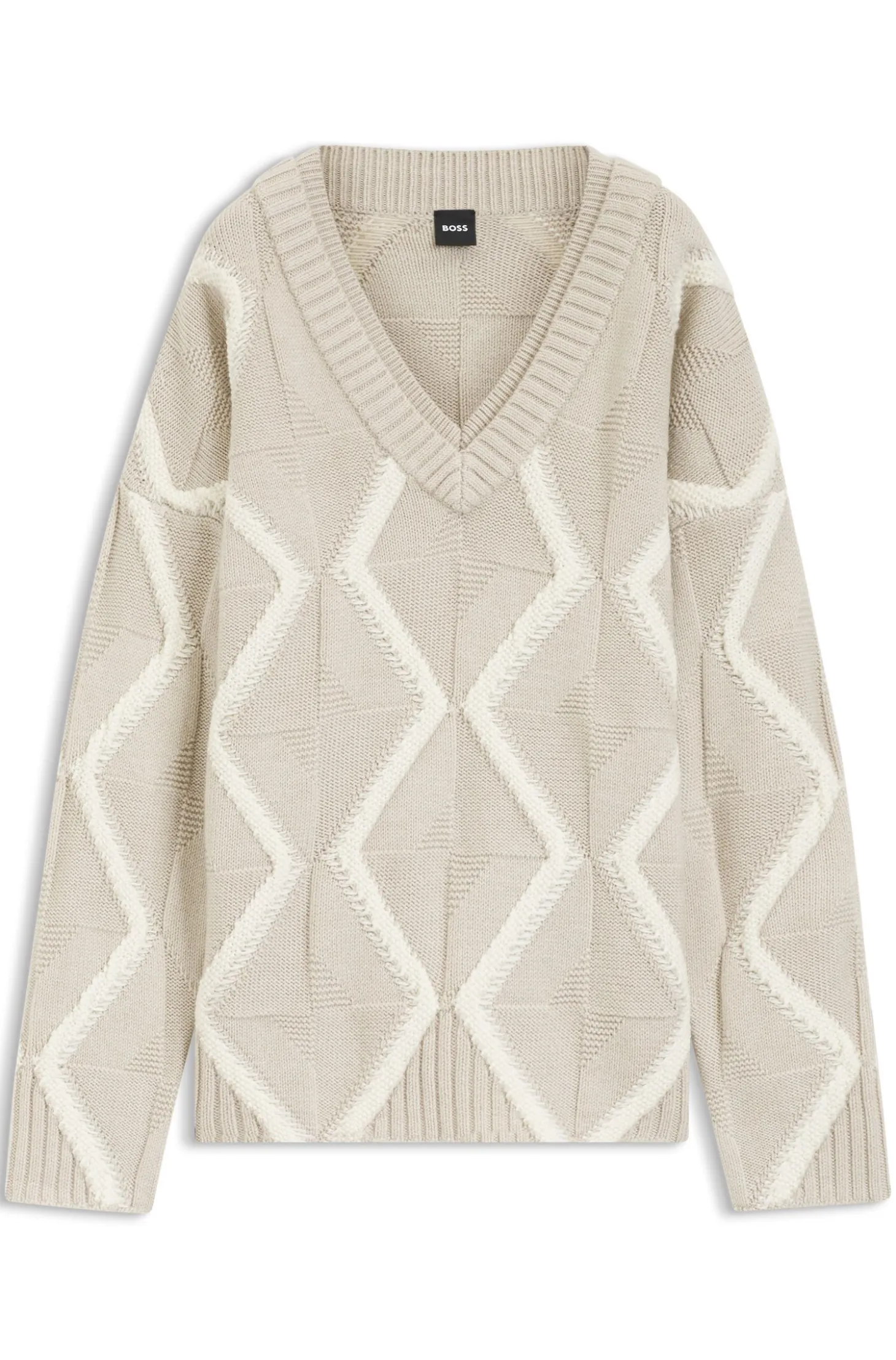 Relaxed-fit sweater in virgin wool with Aran knit