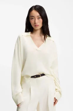 Relaxed-fit sweater with open collar