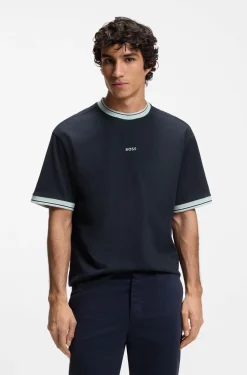 Relaxed-fit T-shirt in cotton with striped trims