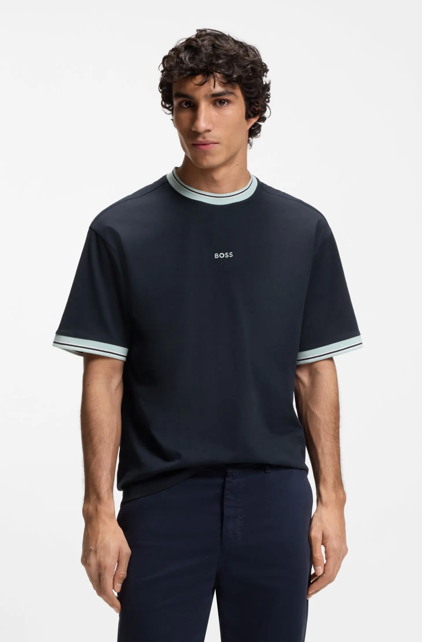 Relaxed-fit T-shirt in cotton with striped trims