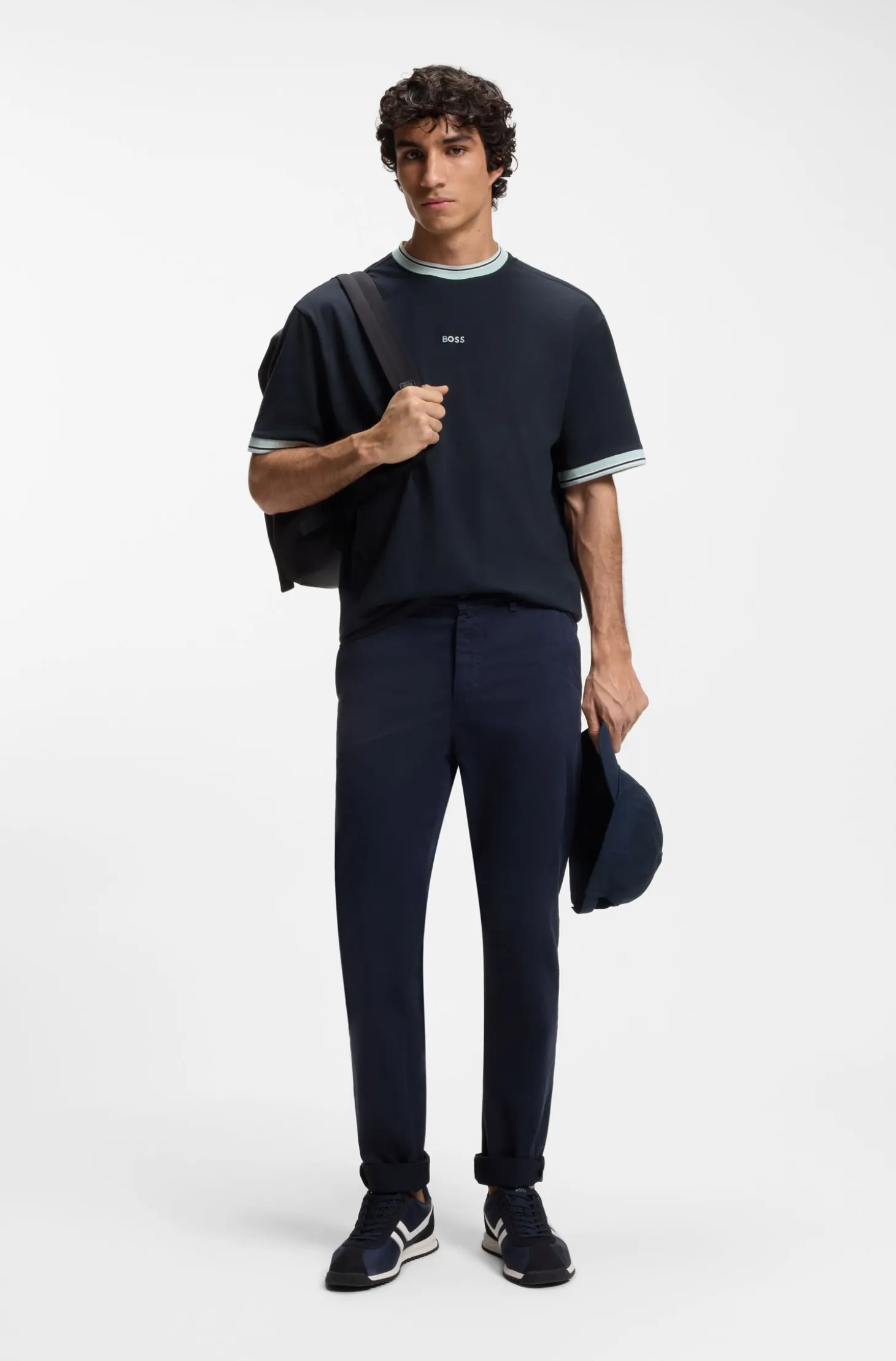 Relaxed-fit T-shirt in cotton with striped trims