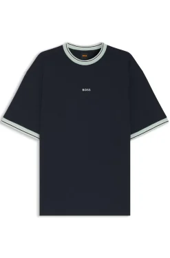 Relaxed-fit T-shirt in cotton with striped trims