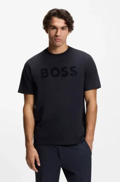 Relaxed-fit T-shirt in stretch cotton with tonal logo