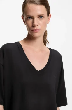Relaxed-fit V-neck T-shirt in stretch jersey