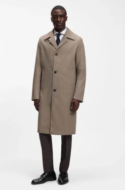 Relaxed-fit water-repellent coat in houndstooth virgin wool