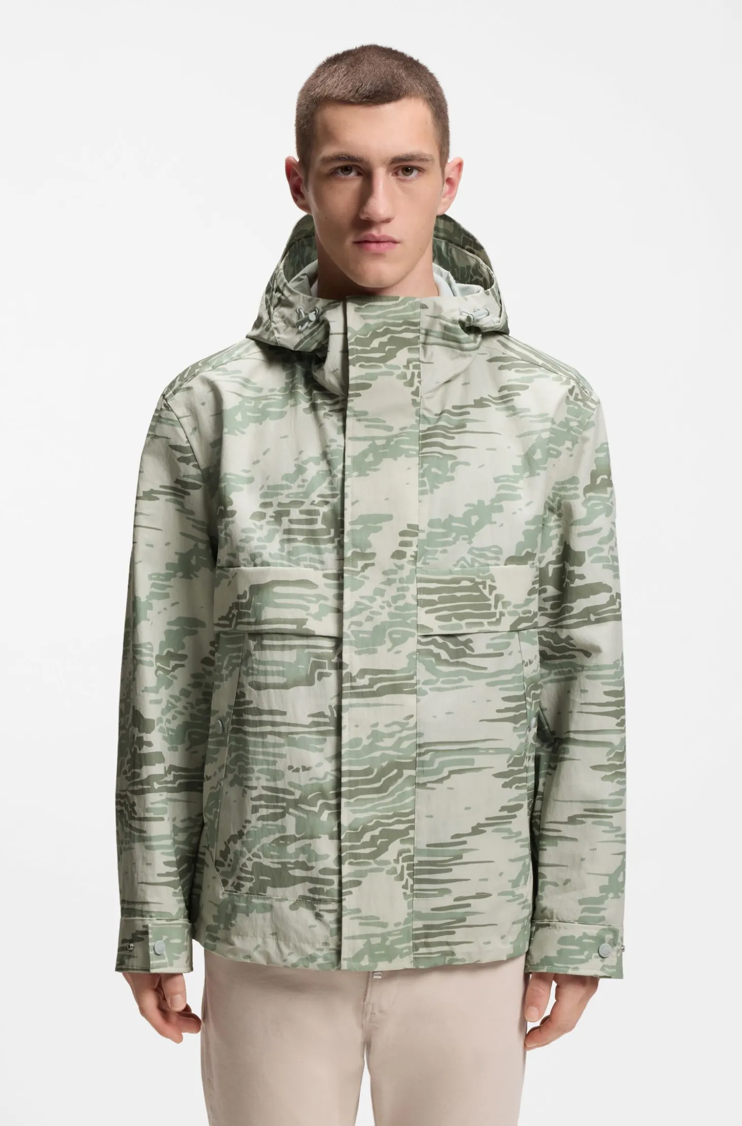 Relaxed-fit water-repellent jacket in printed ripstop fabric