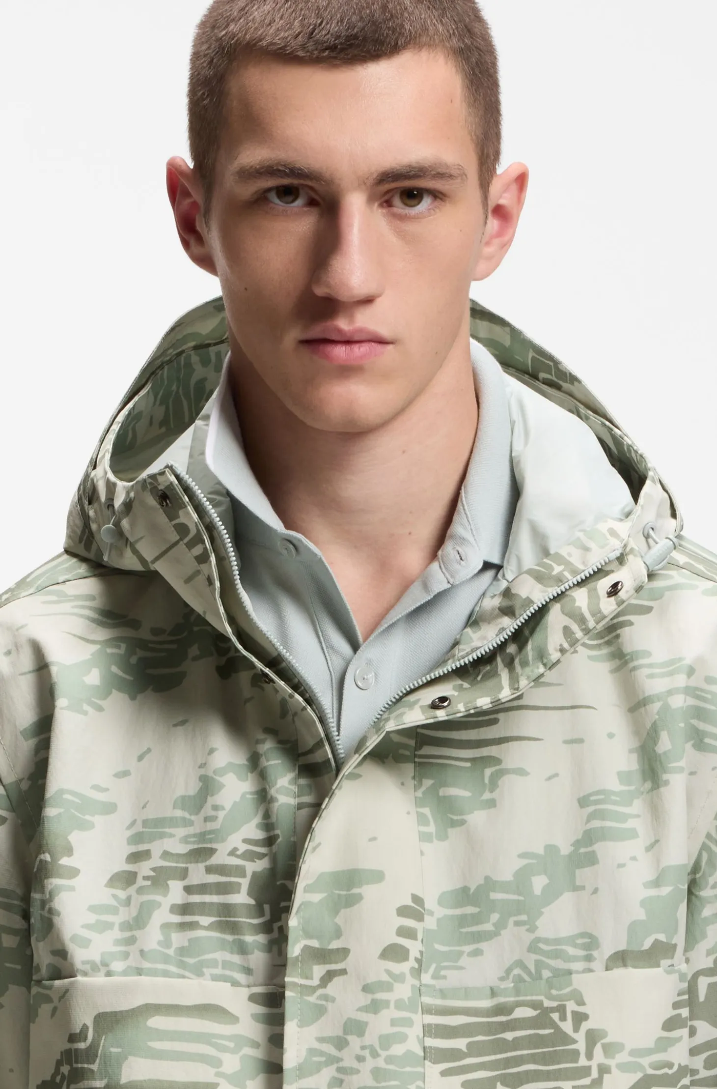 Relaxed-fit water-repellent jacket in printed ripstop fabric