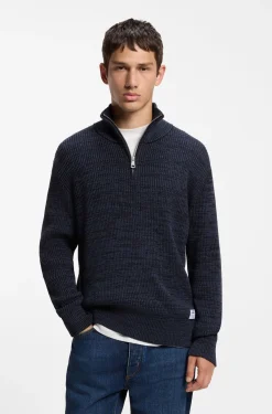 Relaxed-fit zip-neck sweater with mouliné texture