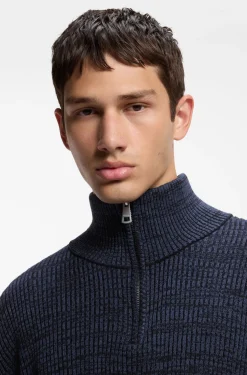 Relaxed-fit zip-neck sweater with mouliné texture