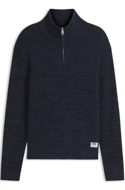 Relaxed-fit zip-neck sweater with mouliné texture