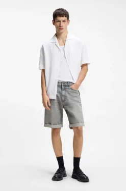 Relaxed-tapered-fit shorts in stonewashed grey denim