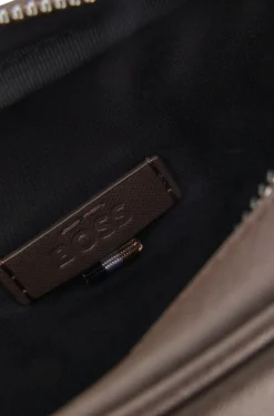 Reporter bag with silver-tone logo lettering