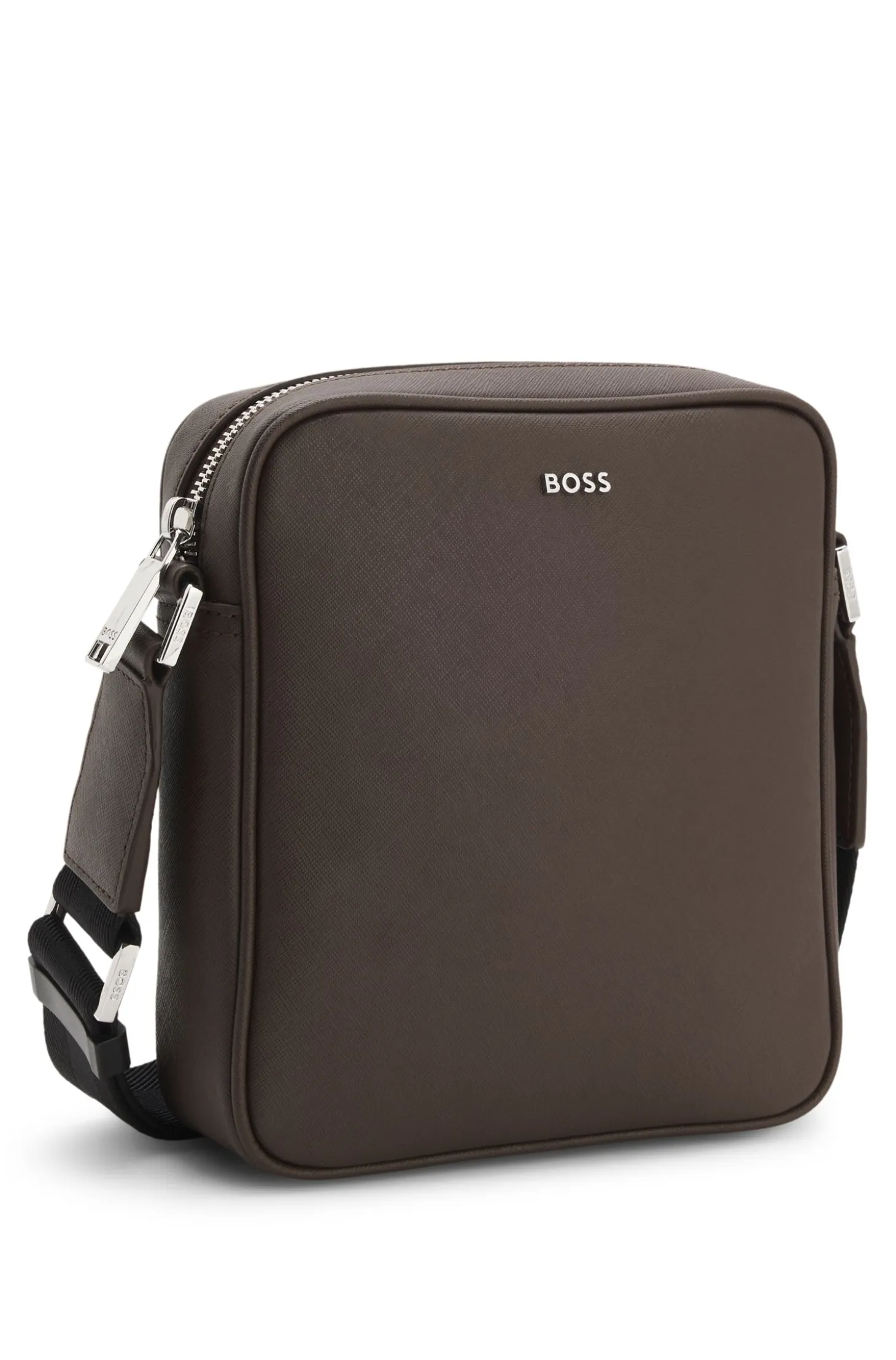 Reporter bag with silver-tone logo lettering