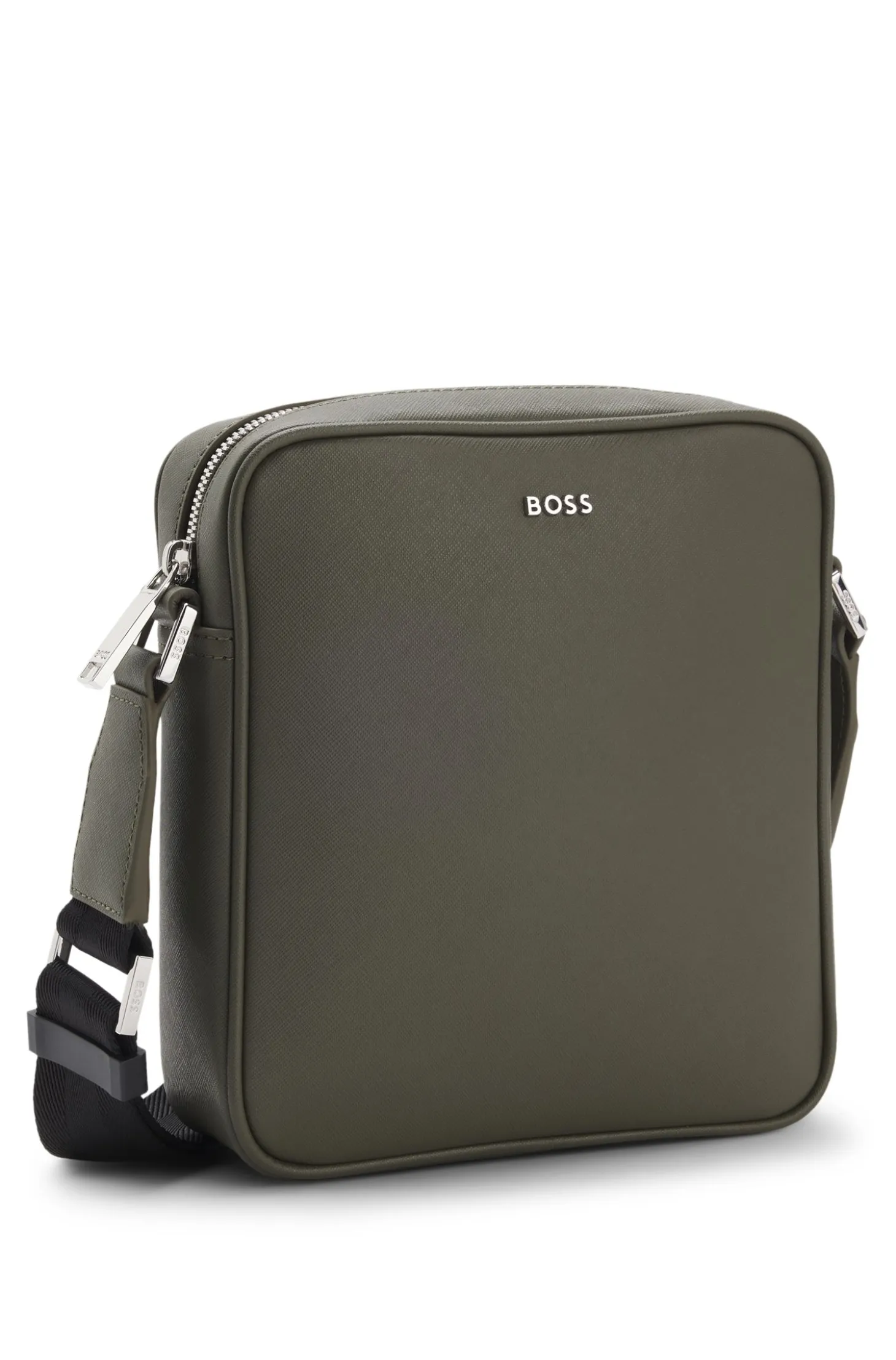 Reporter bag with silver-tone logo lettering