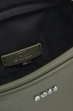 Reporter bag with silver-tone logo lettering