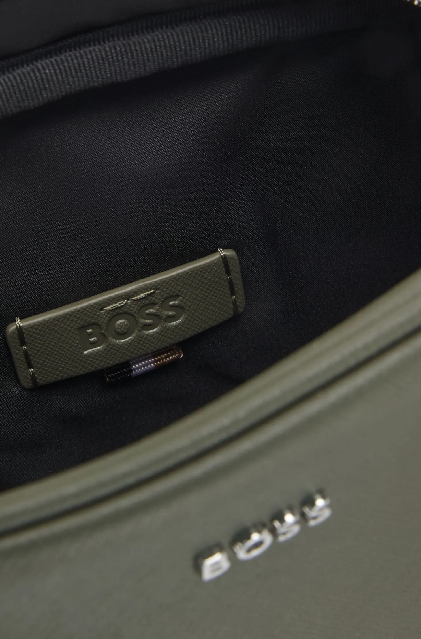 Reporter bag with silver-tone logo lettering
