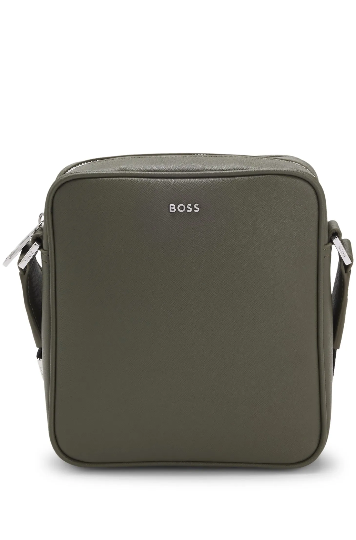 Reporter bag with silver-tone logo lettering