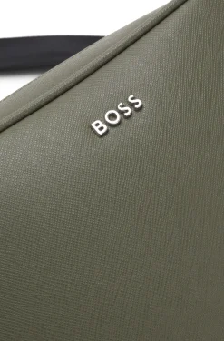 Reporter bag with silver-tone logo lettering