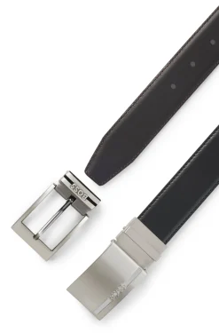 Reversible Italian-leather belt with two buckles