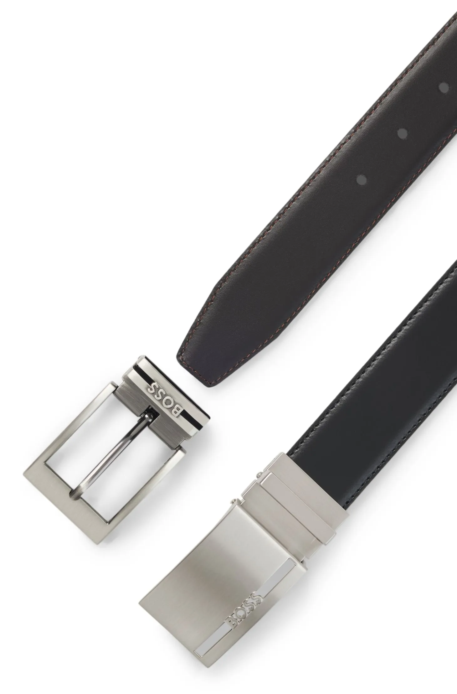 Reversible Italian-leather belt with two buckles