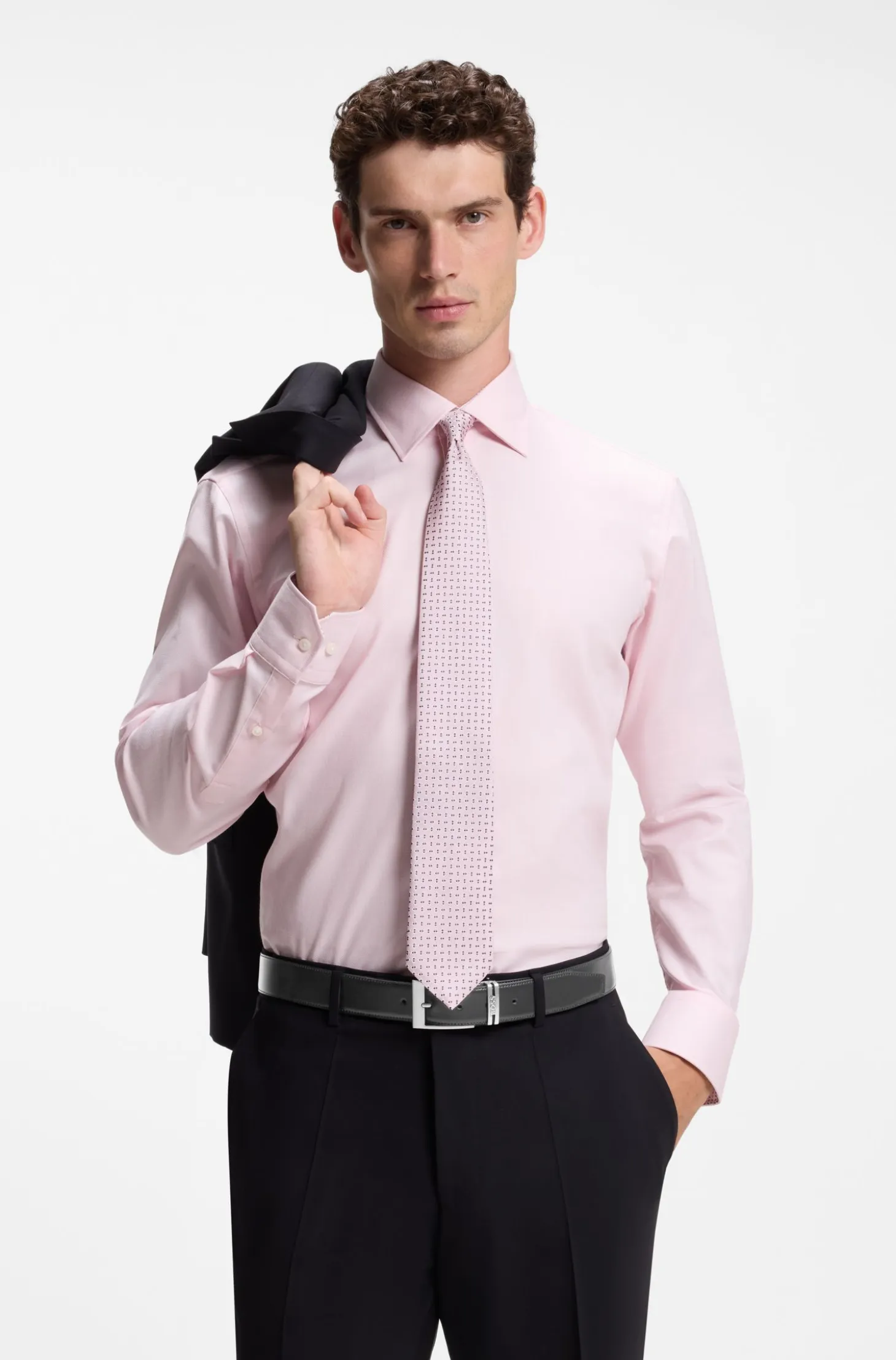 Reversible Italian-leather belt with two buckles