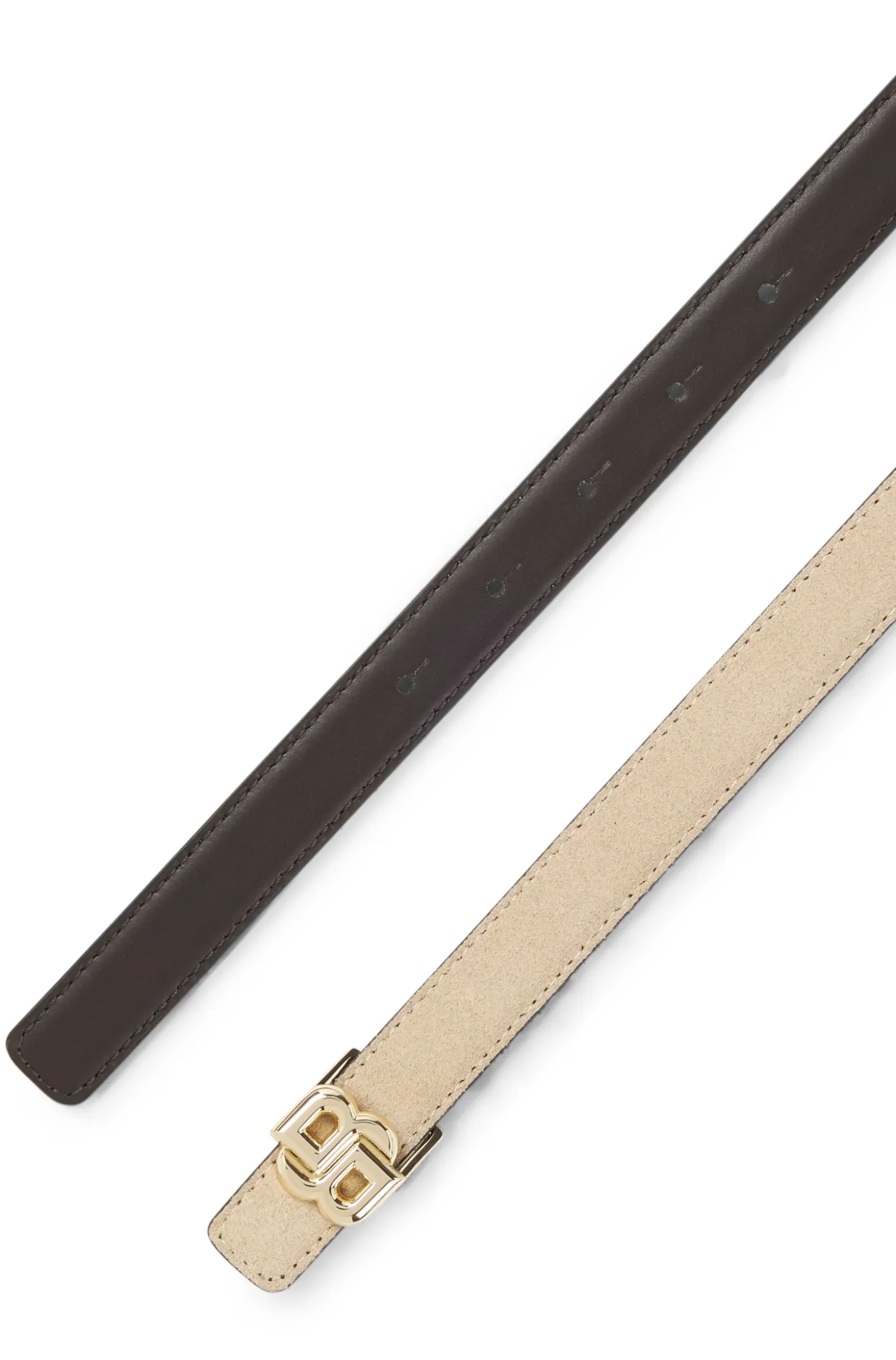 Reversible Italian-leather belt with light gold hardware