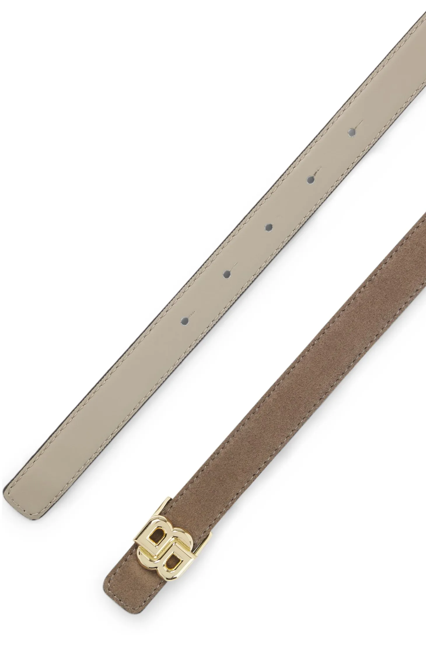Reversible Italian-leather belt with light gold hardware