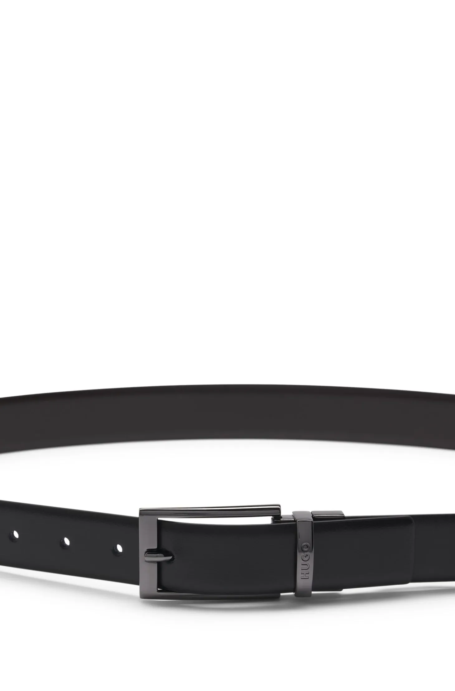 Reversible leather belt with branded keeper