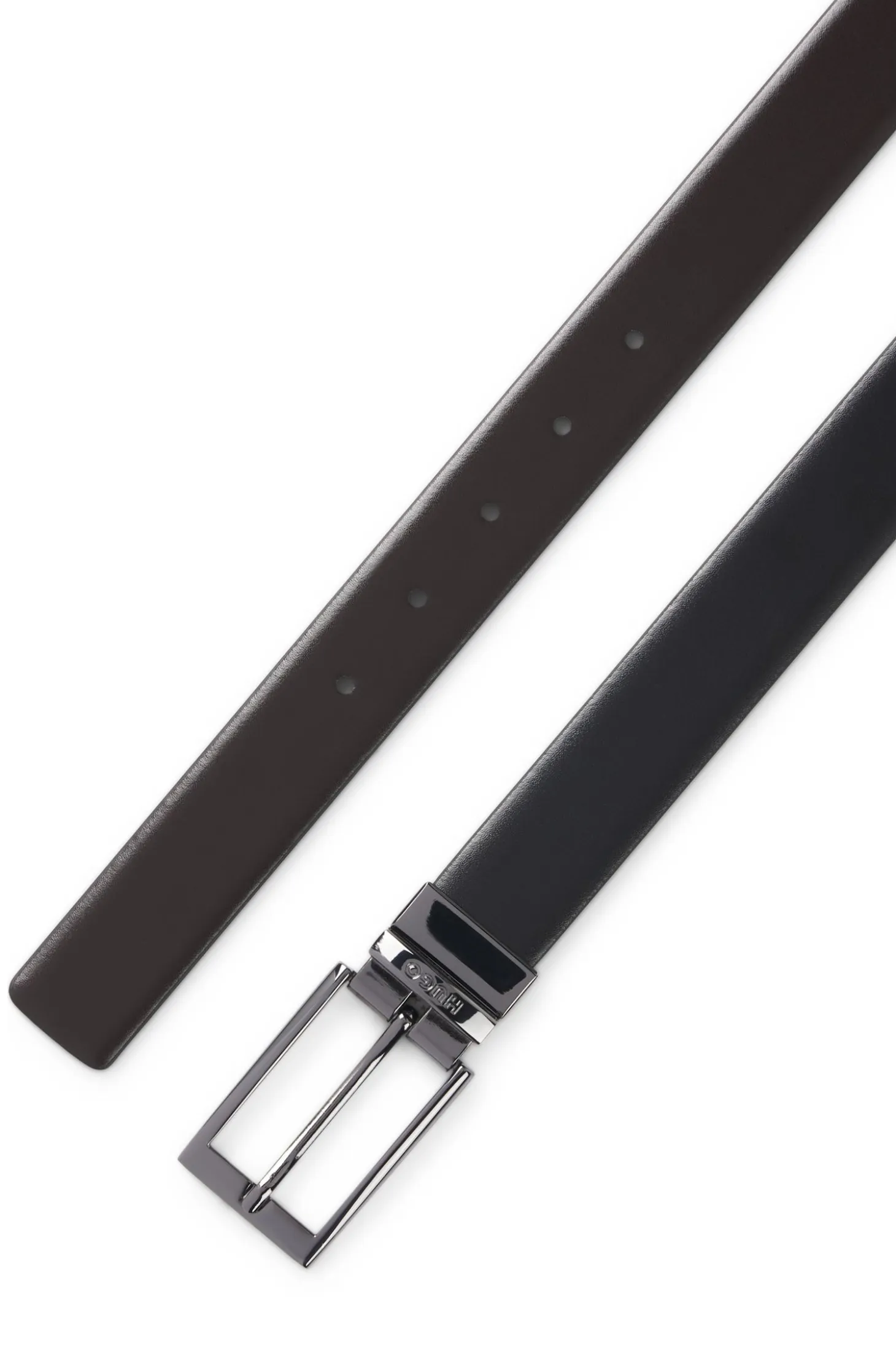 Reversible leather belt with branded keeper