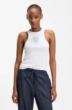 Ribbed-cotton tank top with logo artwork