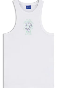 Ribbed-cotton tank top with logo artwork