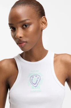 Ribbed-cotton tank top with logo artwork