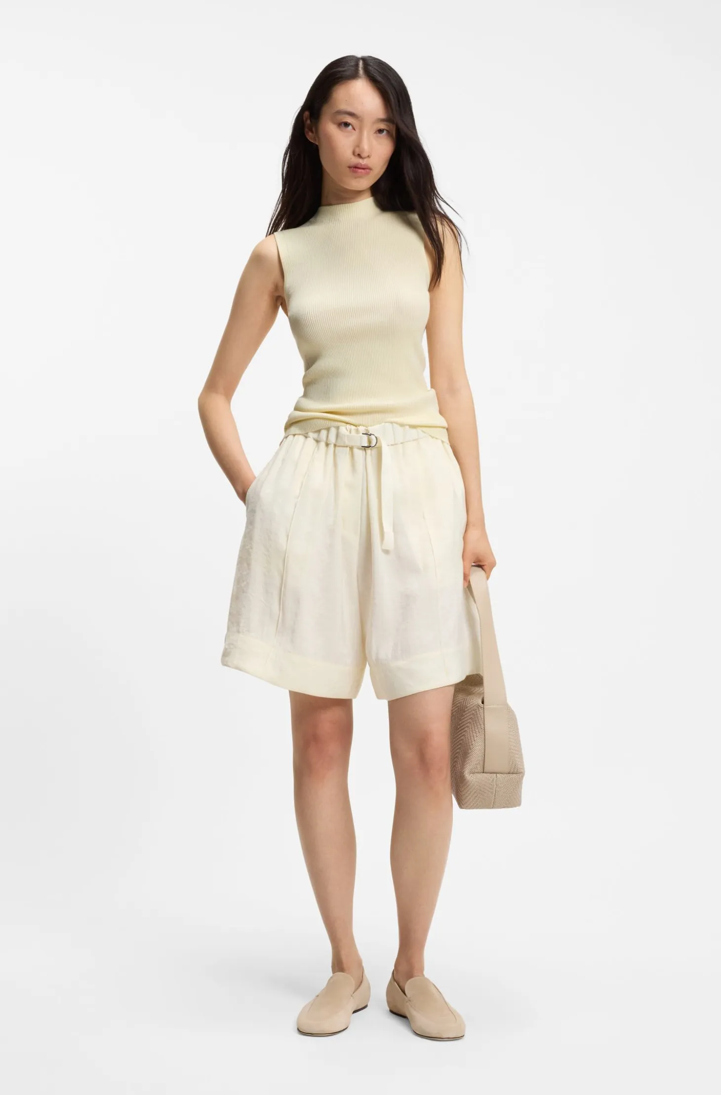 Ribbed-knit top with mock neckline