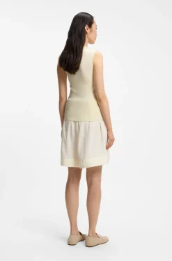 Ribbed-knit top with mock neckline