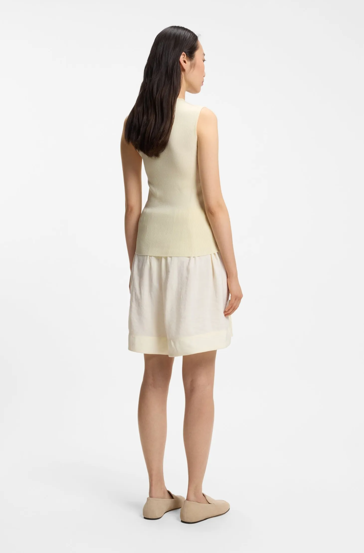 Ribbed-knit top with mock neckline