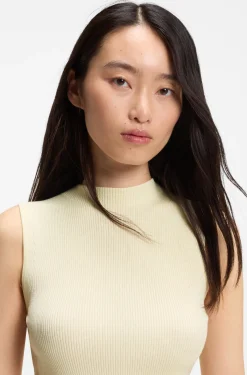 Ribbed-knit top with mock neckline