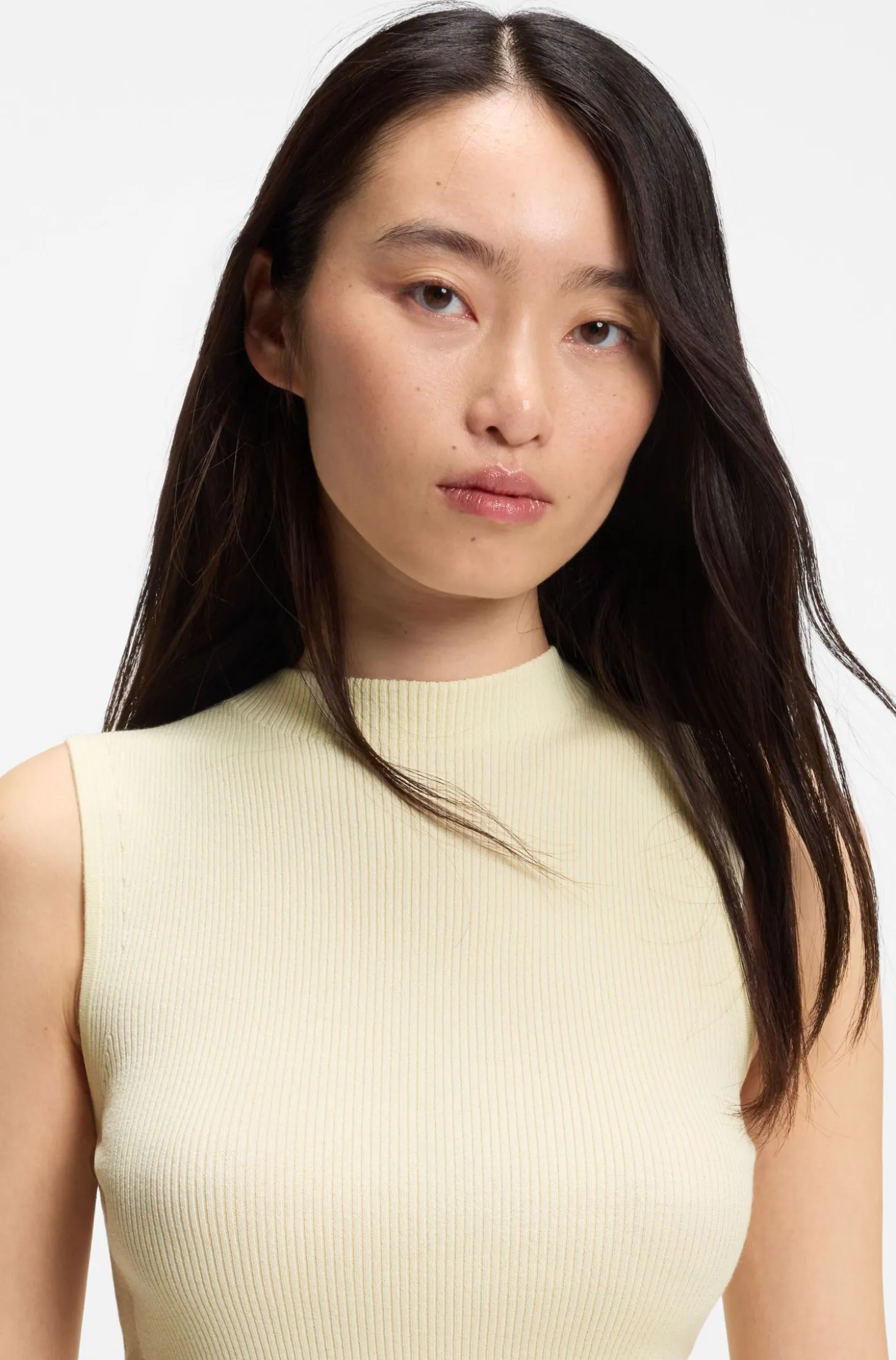 Ribbed-knit top with mock neckline