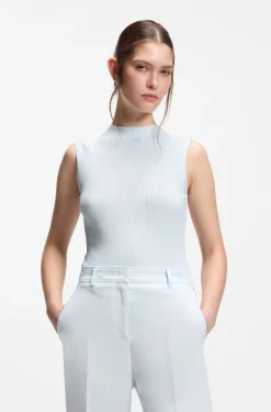 Ribbed-knit top with mock neckline