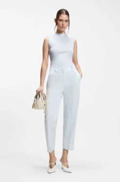Ribbed-knit top with mock neckline